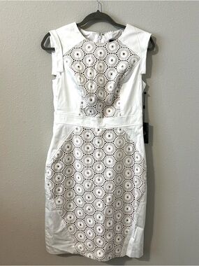 Adrianna Papell white eyelet sheath dress, size 8, new with tags